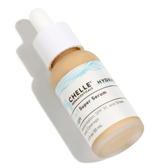 A bottle of MyCHELLE 3-in-1 Super Serum (light tint version), featuring a dropper dispenser, against a white background.