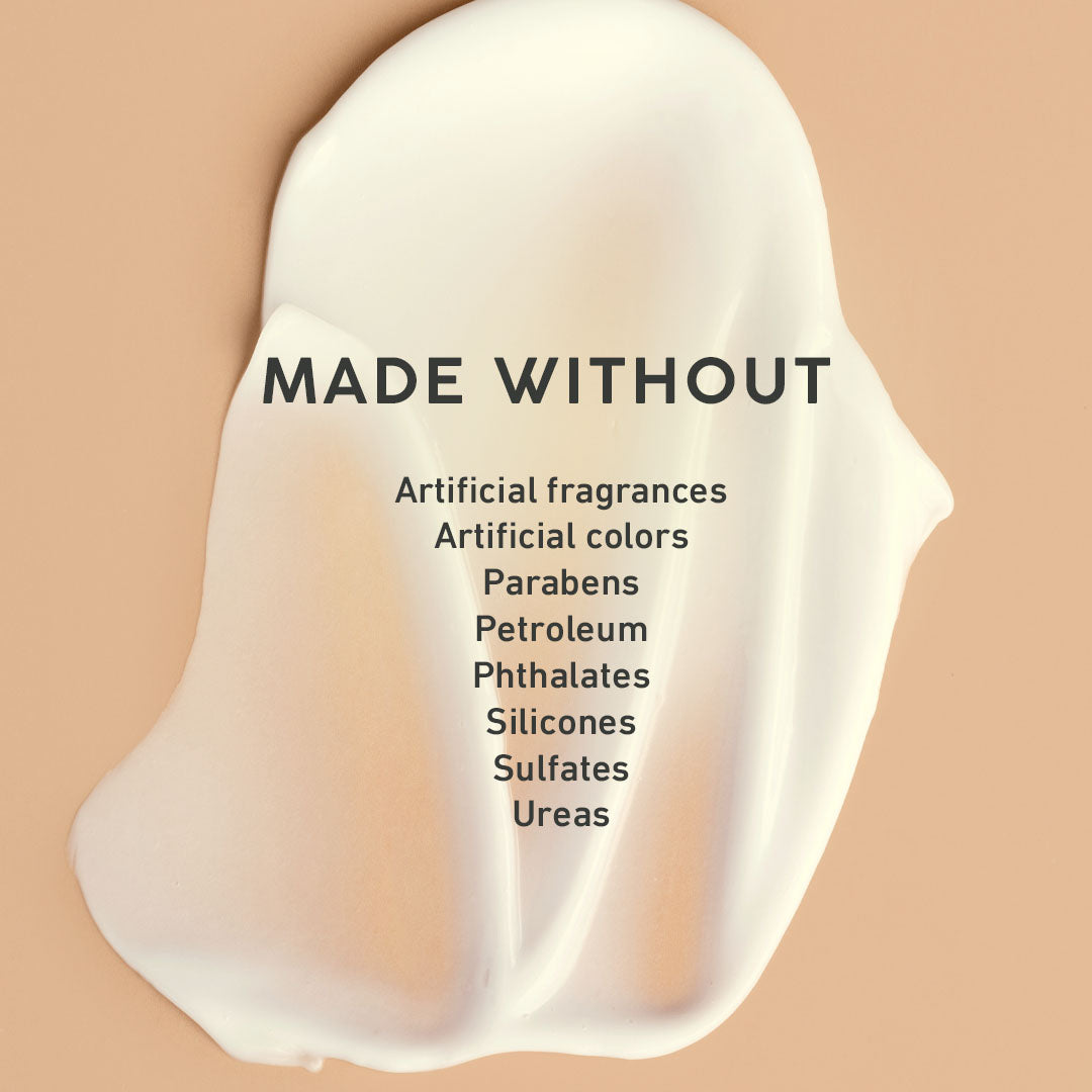 Product with 'Made Without' text on a beige background