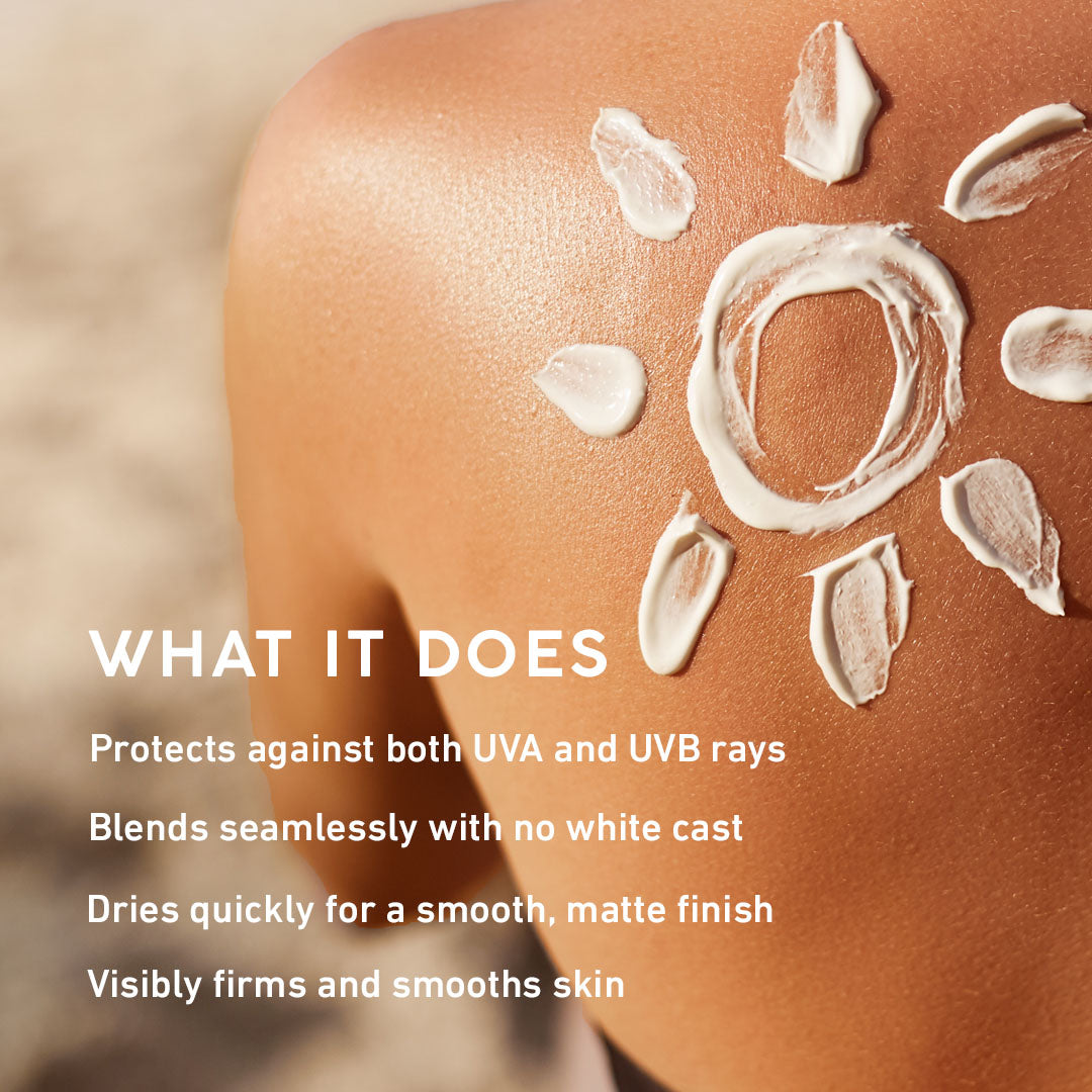 Skincare product application on skin with text highlighting benefits