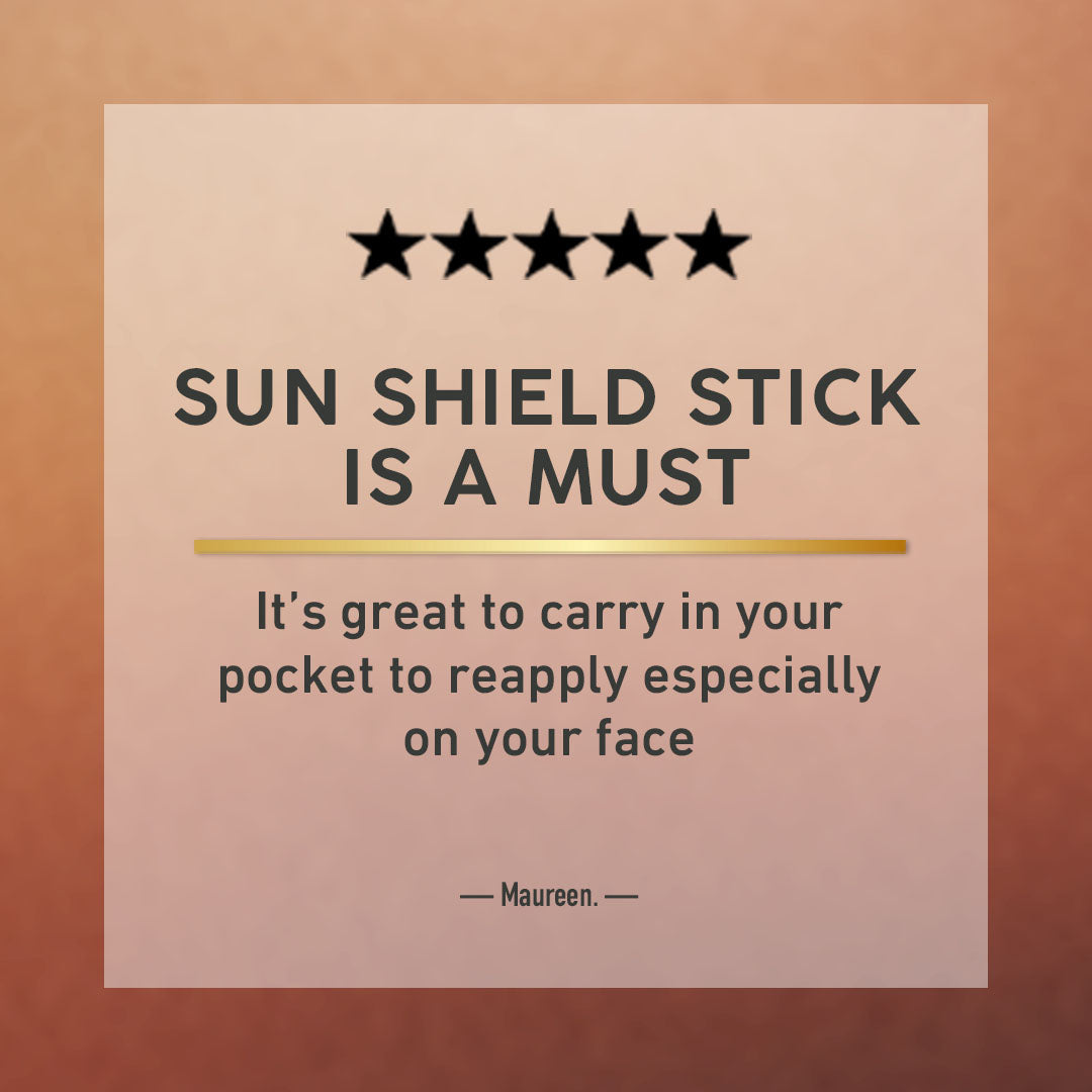 Text on a beige background emphasizing the importance of a sun shield stick.