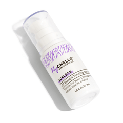A white pump bottle of G2 Instant Firming Serum by MyChelle Dermaceuticals with purple and pink text.