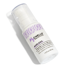 A white bottle with a pump dispenser labeled MyCHELLE Peptide⁺ Anti-Wrinkle Serum.