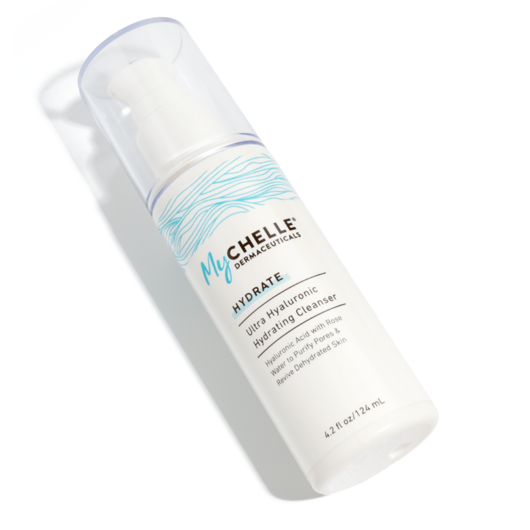 A pump bottle of MyChelle Ultra Hyaluronic Hydrating Cleanser against a white background.